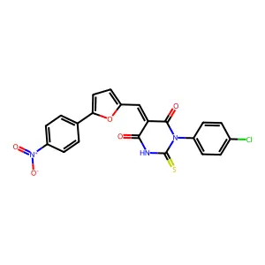 (5Z)-1-(4-chlorophenyl)-5-[[5-(4-nitrophenyl)furan-2-yl]methylidene]-2-sulfanylidene-1,3-diazinane-4,6-dione structure
