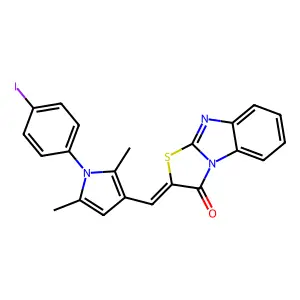 (2E)-2-[[1-(4-iodophenyl)-2,5-dimethylpyrrol-3-yl]methylidene]-[1,3]thiazolo[3,2-a]benzimidazol-1-one structure