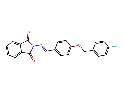 2-[(E)-[4-[(4-fluorophenyl)methoxy]phenyl]methylideneamino]isoindole-1,3-dione structure