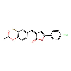 2-bromo-4-{(E)-[5-(4-chlorophenyl)-2-oxofuran-3(2H)-ylidene]methyl}phenyl acetate structure