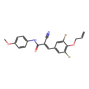 (2E)-2-cyano-3-[3,5-dibromo-4-(prop-2-en-1-yloxy)phenyl]-N-(4-methoxyphenyl)prop-2-enamide structure