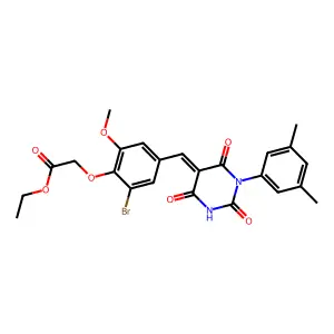 ethyl (2-bromo-4-{(E)-[1-(3,5-dimethylphenyl)-2,4,6-trioxotetrahydropyrimidin-5(2H)-ylidene]methyl}-6-methoxyphenoxy)acetate structure