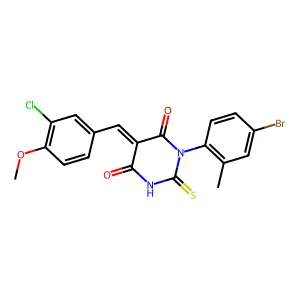 (5Z)-1-(4-bromo-2-methylphenyl)-5-(3-chloro-4-methoxybenzylidene)-2-thioxodihydropyrimidine-4,6(1H,5H)-dione structure