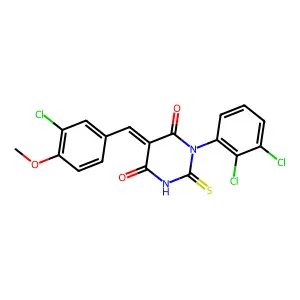 (5Z)-5-(3-chloro-4-methoxybenzylidene)-1-(2,3-dichlorophenyl)-2-thioxodihydropyrimidine-4,6(1H,5H)-dione structure