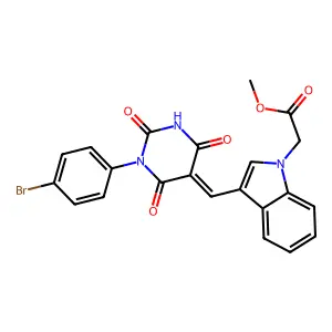 methyl (3-{(E)-[1-(4-bromophenyl)-2,4,6-trioxotetrahydropyrimidin-5(2H)-ylidene]methyl}-1H-indol-1-yl)acetate structure