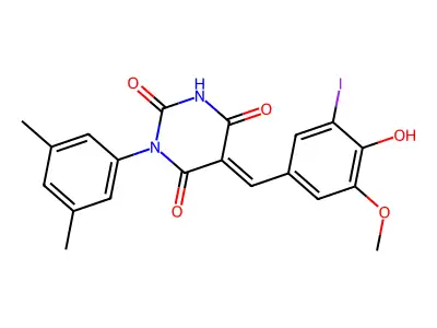 (5E)-1-(3,5-dimethylphenyl)-5-(4-hydroxy-3-iodo-5-methoxybenzylidene)pyrimidine-2,4,6(1H,3H,5H)-trione structure
