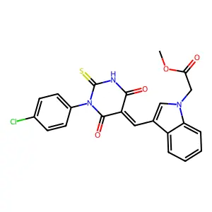 methyl (3-{(E)-[1-(4-chlorophenyl)-4,6-dioxo-2-thioxotetrahydropyrimidin-5(2H)-ylidene]methyl}-1H-indol-1-yl)acetate structure