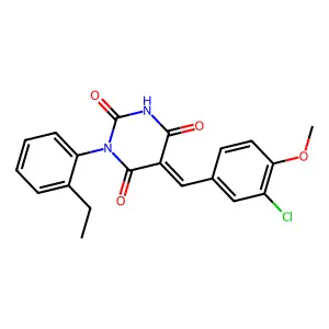 (5Z)-5-(3-chloro-4-methoxybenzylidene)-1-(2-ethylphenyl)pyrimidine-2,4,6(1H,3H,5H)-trione structure