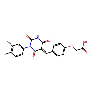 (4-{(E)-[1-(3,4-dimethylphenyl)-2,4,6-trioxotetrahydropyrimidin-5(2H)-ylidene]methyl}phenoxy)acetic acid structure