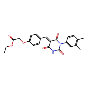 ethyl (4-{(E)-[1-(3,4-dimethylphenyl)-2,4,6-trioxotetrahydropyrimidin-5(2H)-ylidene]methyl}phenoxy)acetate structure