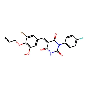 (5E)-5-[(3-bromo-5-methoxy-4-prop-2-enoxyphenyl)methylidene]-1-(4-fluorophenyl)-1,3-diazinane-2,4,6-trione structure