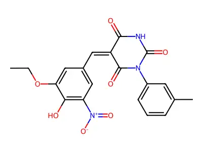 (5Z)-5-(3-ethoxy-4-hydroxy-5-nitrobenzylidene)-1-(3-methylphenyl)pyrimidine-2,4,6(1H,3H,5H)-trione structure