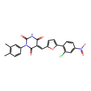 (5E)-5-[[5-(2-chloro-4-nitrophenyl)furan-2-yl]methylidene]-1-(3,4-dimethylphenyl)-1,3-diazinane-2,4,6-trione structure