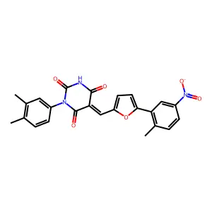 (5E)-1-(3,4-dimethylphenyl)-5-[[5-(2-methyl-5-nitrophenyl)furan-2-yl]methylidene]-1,3-diazinane-2,4,6-trione structure