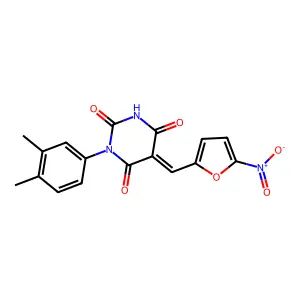 (5E)-1-(3,4-dimethylphenyl)-5-[(5-nitrofuran-2-yl)methylidene]-1,3-diazinane-2,4,6-trione structure