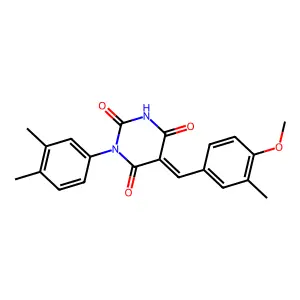 (5E)-1-(3,4-dimethylphenyl)-5-(4-methoxy-3-methylbenzylidene)pyrimidine-2,4,6(1H,3H,5H)-trione structure
