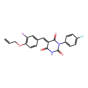 (5E)-1-(4-fluorophenyl)-5-[(3-iodo-4-prop-2-enoxyphenyl)methylidene]-1,3-diazinane-2,4,6-trione structure