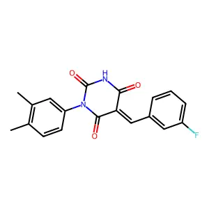 (5E)-1-(3,4-dimethylphenyl)-5-(3-fluorobenzylidene)pyrimidine-2,4,6(1H,3H,5H)-trione structure