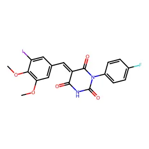 (5E)-1-(4-fluorophenyl)-5-(3-iodo-4,5-dimethoxybenzylidene)pyrimidine-2,4,6(1H,3H,5H)-trione structure