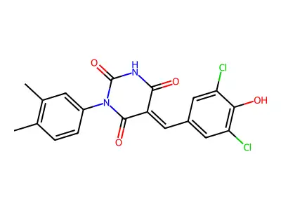 (5E)-5-(3,5-dichloro-4-hydroxybenzylidene)-1-(3,4-dimethylphenyl)pyrimidine-2,4,6(1H,3H,5H)-trione structure
