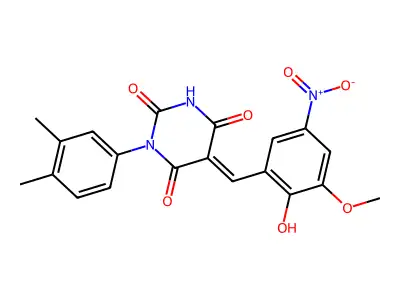 (5E)-1-(3,4-dimethylphenyl)-5-(2-hydroxy-3-methoxy-5-nitrobenzylidene)pyrimidine-2,4,6(1H,3H,5H)-trione structure