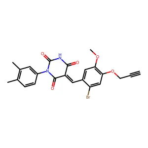 (5E)-5-[(2-bromo-5-methoxy-4-prop-2-ynoxyphenyl)methylidene]-1-(3,4-dimethylphenyl)-1,3-diazinane-2,4,6-trione structure