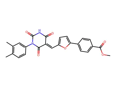 (E)-methyl 4-(5-((1-(3,4-dimethylphenyl)-2,4,6-trioxotetrahydropyrimidin-5(2H)-ylidene)methyl)furan-2-yl)benzoate structure
