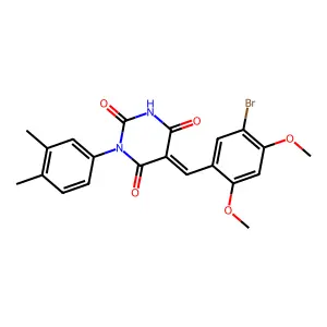 (5E)-5-(5-bromo-2,4-dimethoxybenzylidene)-1-(3,4-dimethylphenyl)pyrimidine-2,4,6(1H,3H,5H)-trione structure