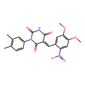(5E)-5-(4,5-dimethoxy-2-nitrobenzylidene)-1-(3,4-dimethylphenyl)pyrimidine-2,4,6(1H,3H,5H)-trione structure