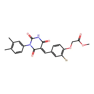 methyl (2-bromo-4-{(E)-[1-(3,4-dimethylphenyl)-2,4,6-trioxotetrahydropyrimidin-5(2H)-ylidene]methyl}phenoxy)acetate structure