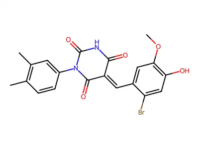(5E)-5-(2-bromo-4-hydroxy-5-methoxybenzylidene)-1-(3,4-dimethylphenyl)pyrimidine-2,4,6(1H,3H,5H)-trione structure