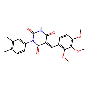 (5E)-1-(3,4-dimethylphenyl)-5-(2,3,4-trimethoxybenzylidene)pyrimidine-2,4,6(1H,3H,5H)-trione structure