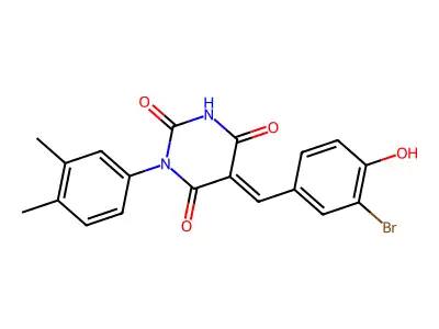 (5E)-5-(3-bromo-4-hydroxybenzylidene)-1-(3,4-dimethylphenyl)pyrimidine-2,4,6(1H,3H,5H)-trione structure