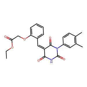 ethyl (2-{(E)-[1-(3,4-dimethylphenyl)-2,4,6-trioxotetrahydropyrimidin-5(2H)-ylidene]methyl}phenoxy)acetate structure
