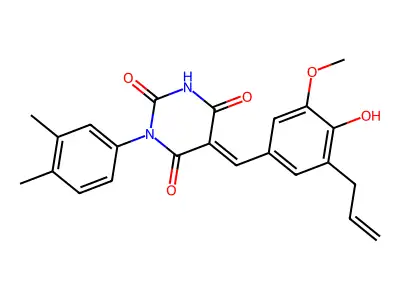 (5E)-1-(3,4-dimethylphenyl)-5-[(4-hydroxy-3-methoxy-5-prop-2-enylphenyl)methylidene]-1,3-diazinane-2,4,6-trione structure