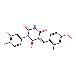 (5E)-1-(3,4-dimethylphenyl)-5-(4-methoxy-2-methylbenzylidene)pyrimidine-2,4,6(1H,3H,5H)-trione structure