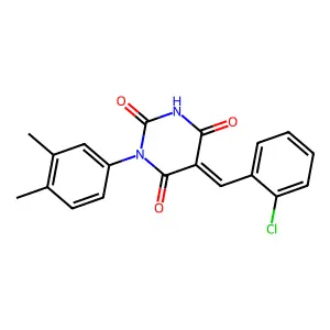 (5E)-5-(2-chlorobenzylidene)-1-(3,4-dimethylphenyl)pyrimidine-2,4,6(1H,3H,5H)-trione structure