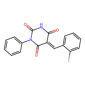 (5Z)-5-(2-iodobenzylidene)-1-phenylpyrimidine-2,4,6(1H,3H,5H)-trione structure