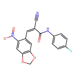 2-cyano-N-(4-fluorophenyl)-3-(6-nitro-1,3-benzodioxol-5-yl)prop-2-enamide structure