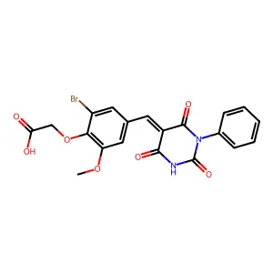 (Z)-2-(2-bromo-6-methoxy-4-((2,4,6-trioxo-1-phenyltetrahydropyrimidin-5(2H)-ylidene)methyl)phenoxy)acetic acid structure