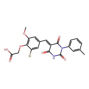 (2-bromo-6-methoxy-4-{(Z)-[1-(3-methylphenyl)-2,4,6-trioxotetrahydropyrimidin-5(2H)-ylidene]methyl}phenoxy)acetic acid structure
