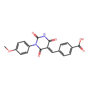 4-[(Z)-[1-(4-methoxyphenyl)-2,4,6-trioxo-1,3-diazinan-5-ylidene]methyl]benzoic acid structure