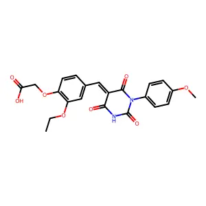 (2-ethoxy-4-{(Z)-[1-(4-methoxyphenyl)-2,4,6-trioxotetrahydropyrimidin-5(2H)-ylidene]methyl}phenoxy)acetic acid structure