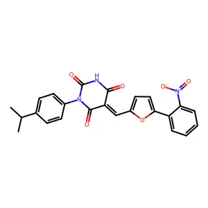 (5Z)-5-{[5-(2-nitrophenyl)furan-2-yl]methylidene}-1-[4-(propan-2-yl)phenyl]pyrimidine-2,4,6(1H,3H,5H)-trione structure