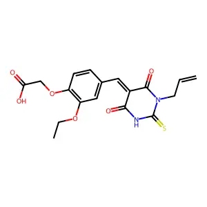 (4-{(Z)-[4,6-dioxo-1-(prop-2-en-1-yl)-2-thioxotetrahydropyrimidin-5(2H)-ylidene]methyl}-2-ethoxyphenoxy)acetic acid structure