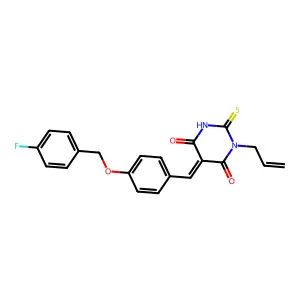 (5Z)-5-[[4-[(4-fluorophenyl)methoxy]phenyl]methylidene]-1-prop-2-enyl-2-sulfanylidene-1,3-diazinane-4,6-dione structure