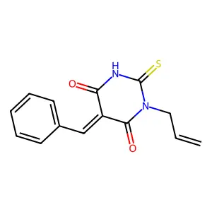 (5Z)-5-benzylidene-1-prop-2-enyl-2-sulfanylidene-1,3-diazinane-4,6-dione structure