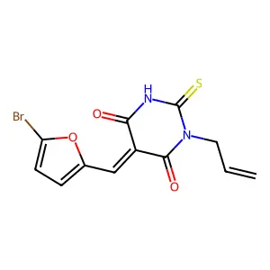 (5Z)-5-[(5-bromofuran-2-yl)methylidene]-1-(prop-2-en-1-yl)-2-thioxodihydropyrimidine-4,6(1H,5H)-dione structure