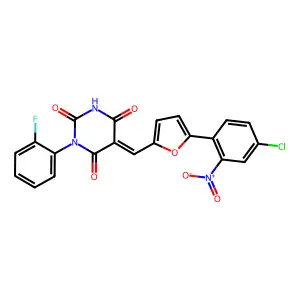 (5Z)-5-[[5-(4-chloro-2-nitrophenyl)furan-2-yl]methylidene]-1-(2-fluorophenyl)-1,3-diazinane-2,4,6-trione structure