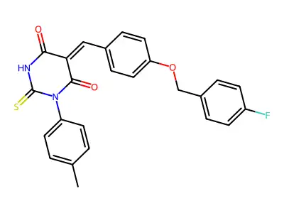(5Z)-5-[[4-[(4-fluorophenyl)methoxy]phenyl]methylidene]-1-(4-methylphenyl)-2-sulfanylidene-1,3-diazinane-4,6-dione structure